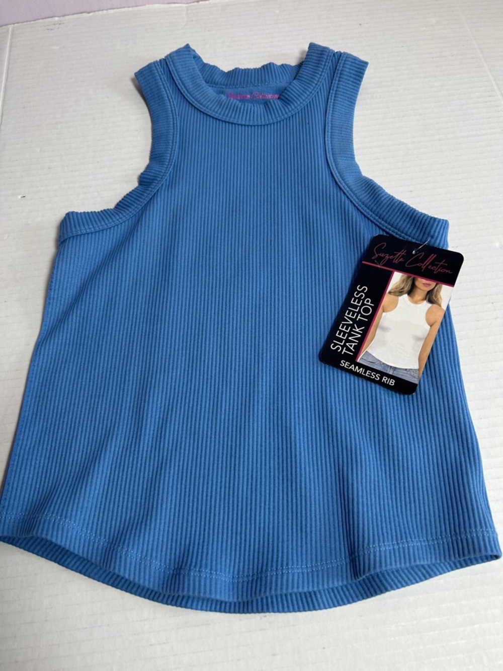 Suzette Collection Ribbed Blue Tank Top - Women's Sleeveless Tee Sz M/L NWT